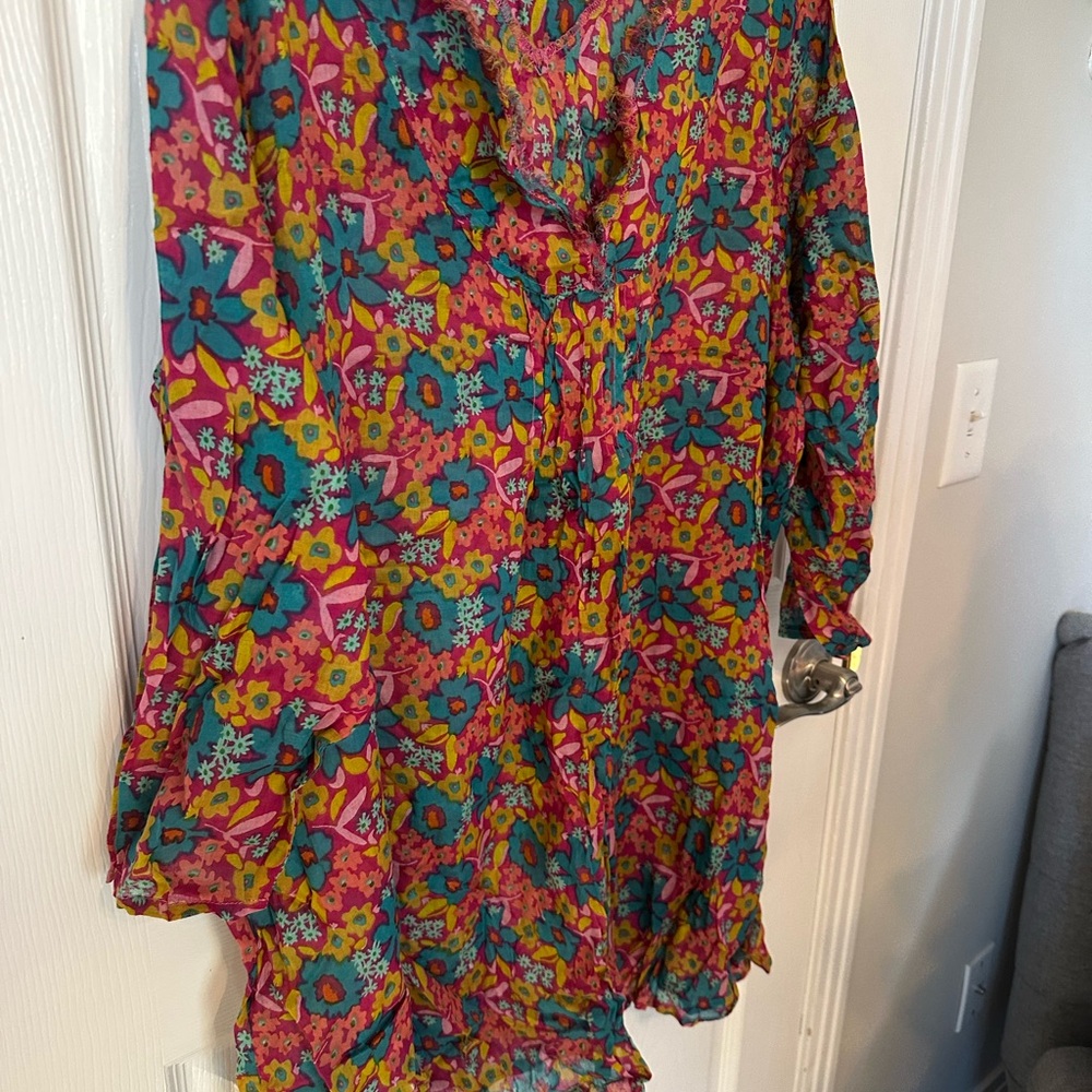 🌺 NATURAL LIFE Colorful Floral Tunic Top/coverup with bag 🌺 L/XL - Picture 3 of 8